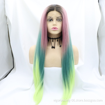 Vigorous Long Rainbow Hair Wig Multi Color Natural Wave Synthetic Lace Front Wigs Colorful Heat Resistant Wig for Cosplay use